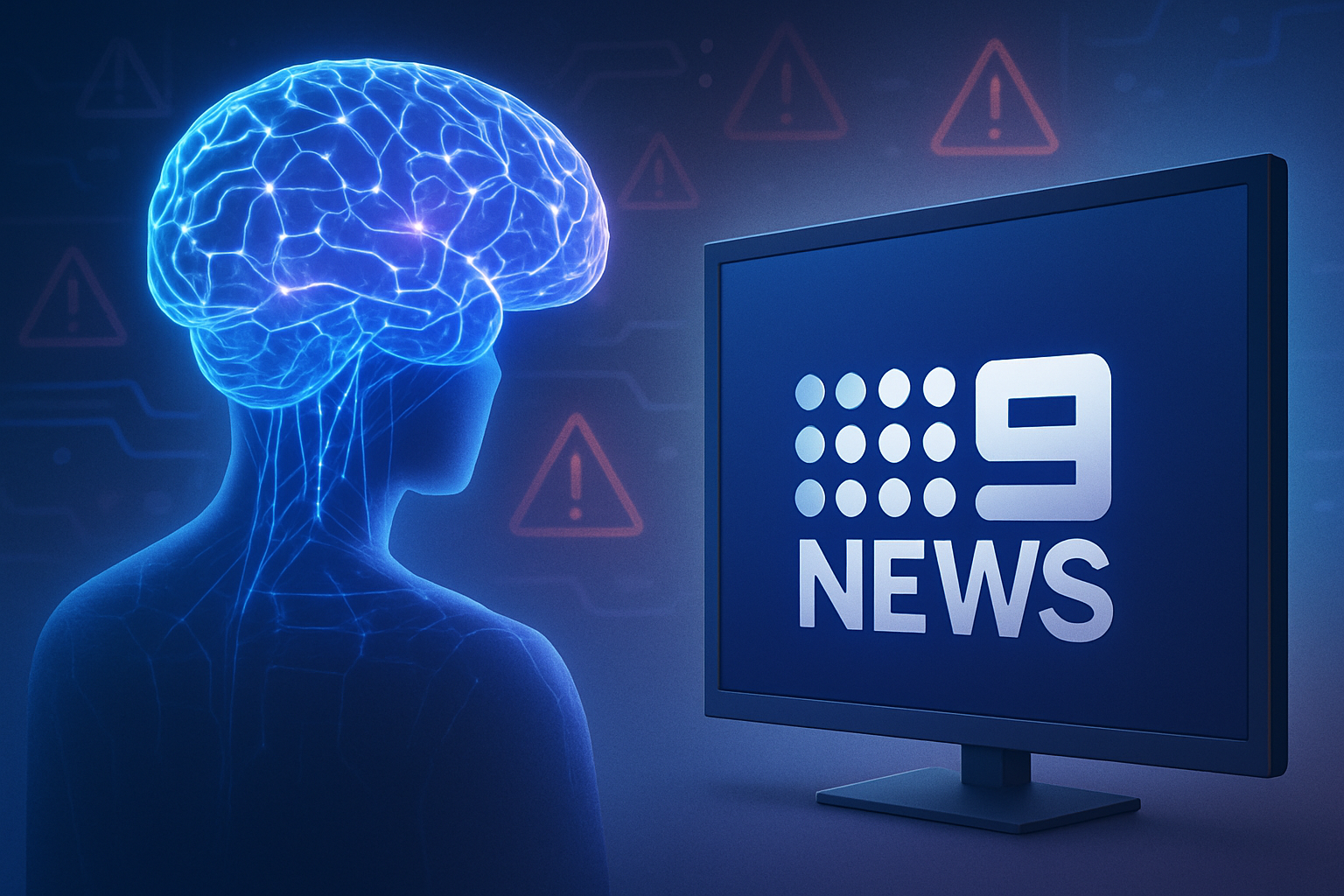 Illustration showing Google AI turning away from Channel 9 logo
